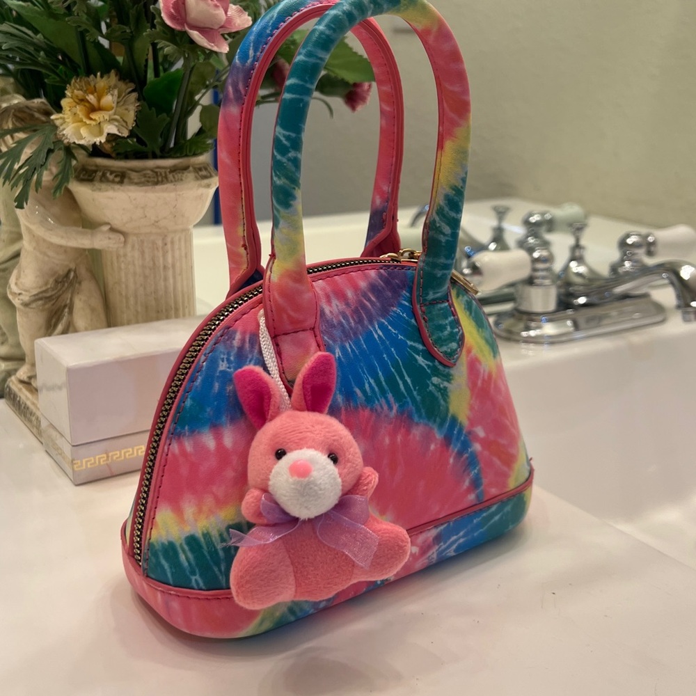 Colorful Tie-Dye Handbag with Bunny Charm